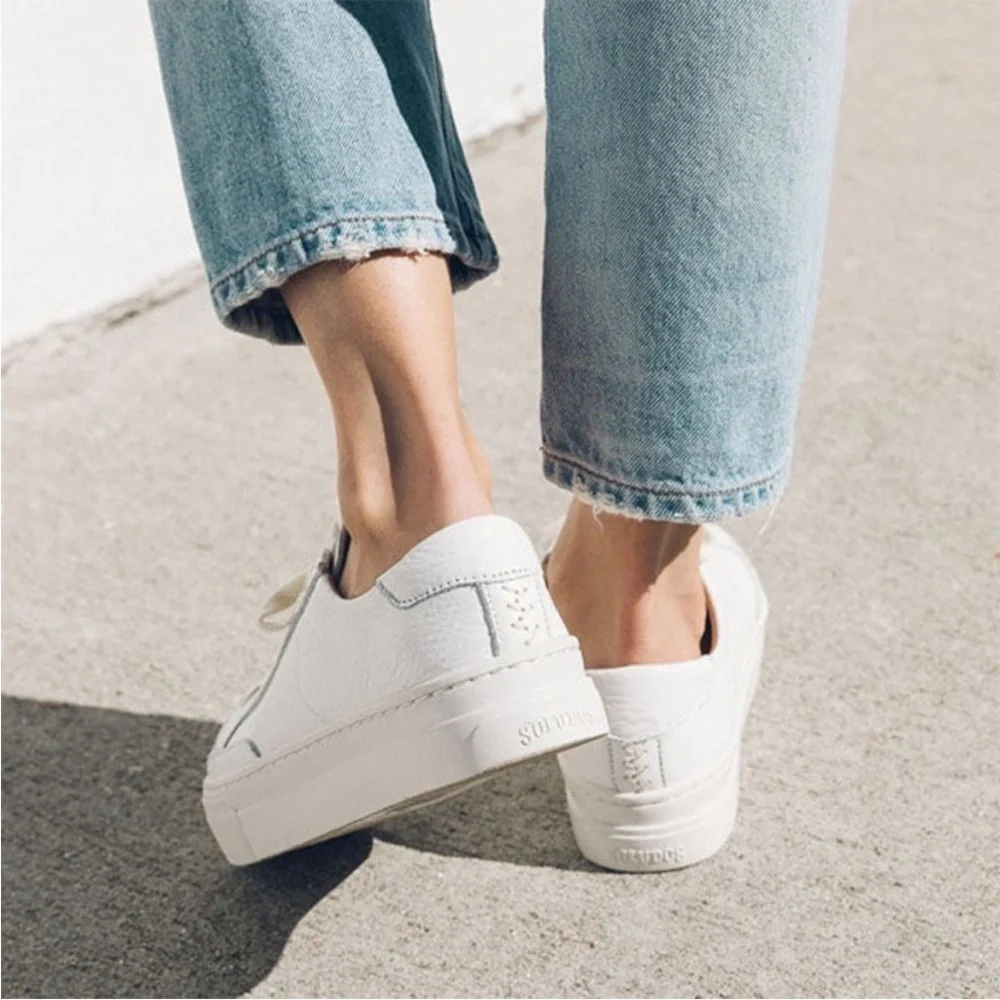 Soludos Ibiza platform sneaker white leather shoe womens - Picture 3 of 4